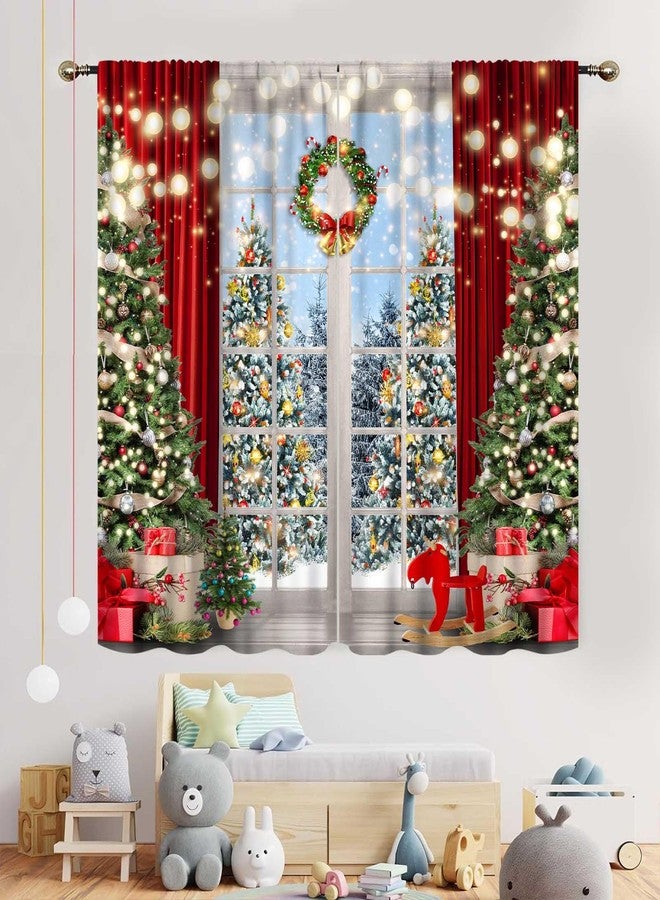 TKUYO Christmas Tree Curtains, Xmas New Year Winter Snow Forest Merry Christmas Tree Shaped Party Decor Window Drapery Treatments for Bedroom Living Room Kitchen Bathroom 2 Panels, 42"x45" Inch - Image 3